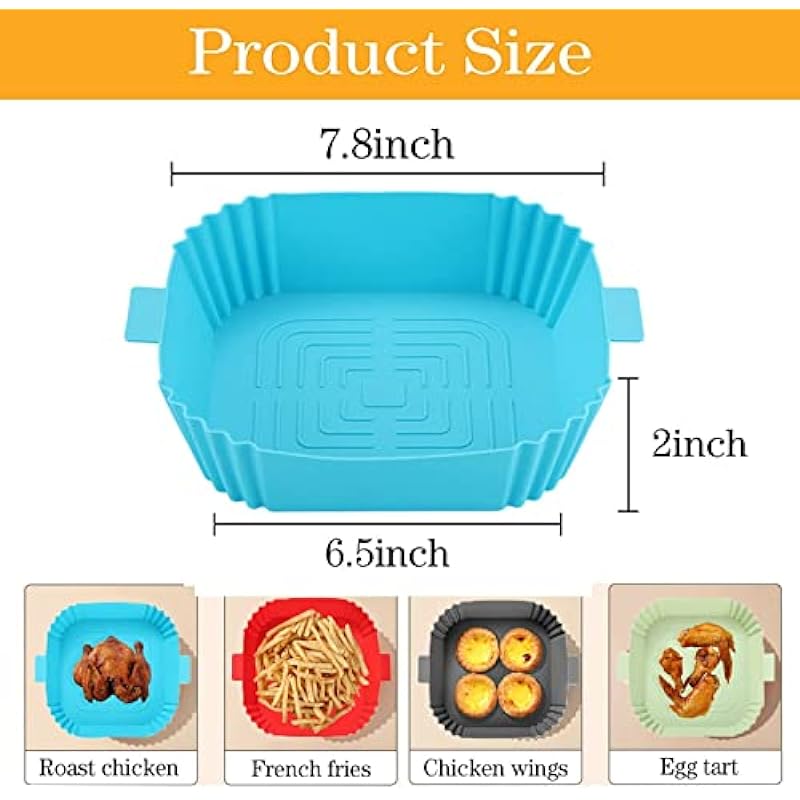 Air Fryer Silicone Pot Silicone Air Fryer Liners Reusable Air Fryer Accessories Air Fryer Silicone Liner Replacement of Parchment Paper Liners for Baking Oven Microwave (7.8inch, Blue + Grey)