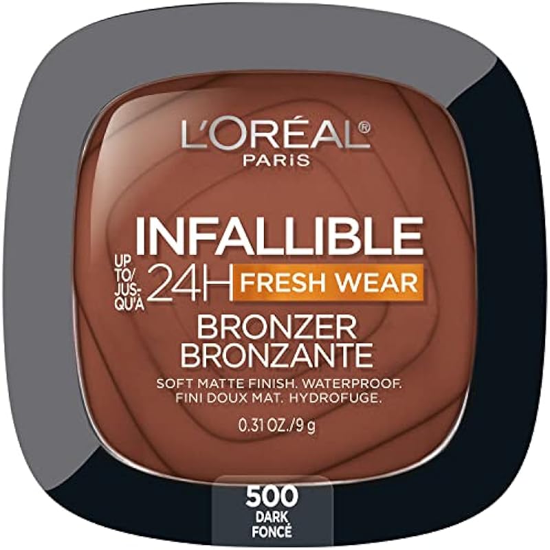 L’Oréal Paris Infallible Up to 24H Fresh Wear Bronzer, Longwear Soft Matte Finish, Waterproof & Heatproof, 500 Dark, 0.31 oz