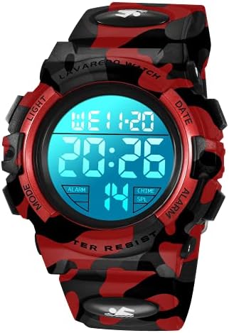 Kids Watch, Boys Watch for 6-15 Year Old Boys, Digital Sport Outdoor Multifunctional Chronograph LED 50 M Waterproof Alarm Calendar Analog Watch for Children with Silicone Band