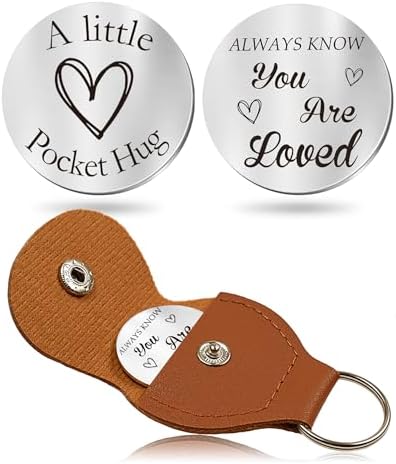 OUMILAN Pocket Hug Token Gifts for Men Boyfriend Girlfriend Inspirational Gift for Son Daughter Brother with Leather Keychain