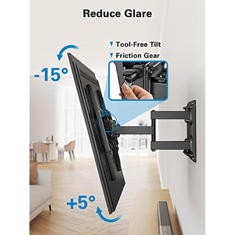 Pipishell Full Motion TV Wall Mount for 40–82 inch Flat or Curved TVs up to 110 lbs, Smooth Swivel & Extension, Tool-Free Tilt with Heavy-Duty Arms, Max VESA 600x400mm, Fits 12″/16″ Wood Studs, PILF11