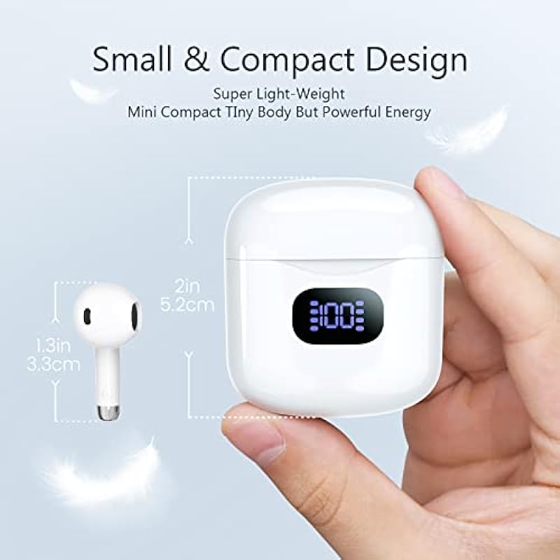 Yideing Wireless Earbuds,Bluetooth 5.3 Headphones Half in-Ear Earbuds 40Hrs Playtime with LED Digital Display Charging Case,IPX5 Waterproof HiFi Stereo Earphones with Mic for Cell Phone Laptop Sports
