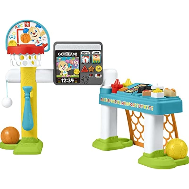 Fisher-Price Laugh & Learn Sports Activity Center with Smart Stages Learning, Basketball Soccer Baseball, 4-in-1 Game Experience