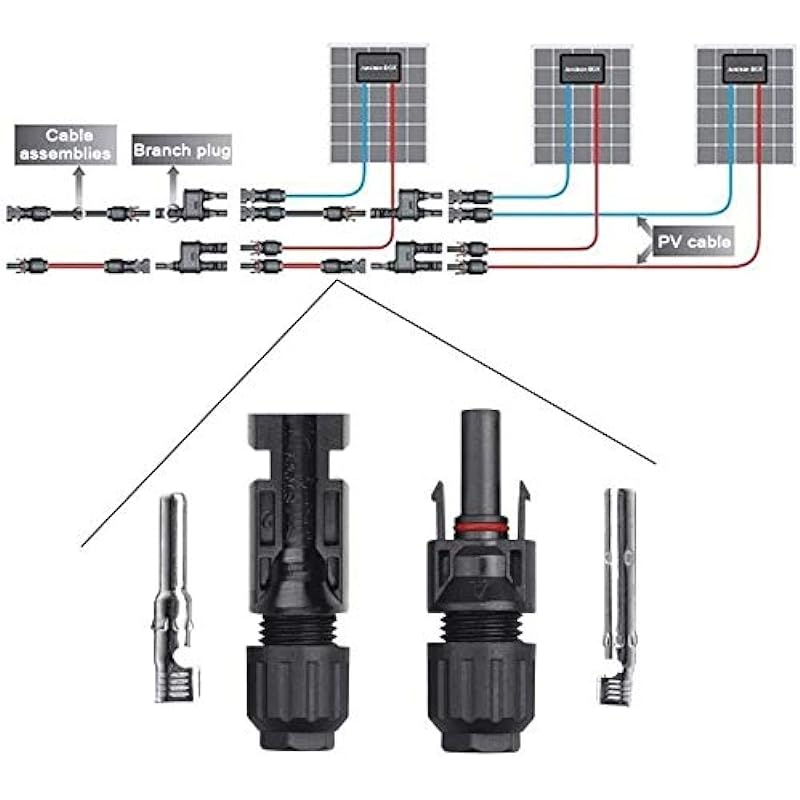 Mc4 Solar Connector 25 Pairs, Solar Cable Connectors MC4 Male/Female IP67 Solar Connector Double Seal Rings for Better Waterproof Effect