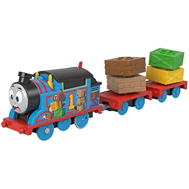Thomas & The Shaky Cargo Engine Thomas Motor Locomotive Battery Operated 2 Freight Wagons with 4 Swinging Loads Included Kids Toy 3+ Years HNN06