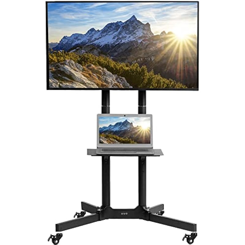 VIVO Mobile TV Cart for 32 to 83 inch Screens up to 110 lbs, LCD LED OLED 4K Smart Flat and Curved Panels, Rolling Stand with Laptop DVD Shelf, Locking Wheels, Max VESA 600×400, Black, STAND-TV03E