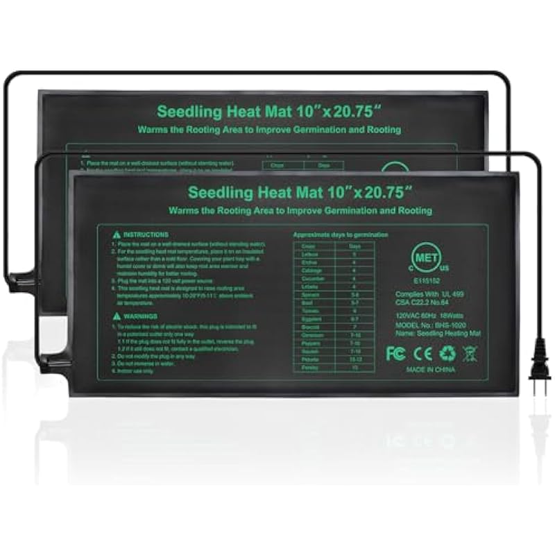 HYDGOOHO Seedling Heat Mat 2 Pack Dual Certified by MET and UL Plant Heating Mat Pad with Power Failure Protection Thermostatic Waterproof Suitable for Seedlings