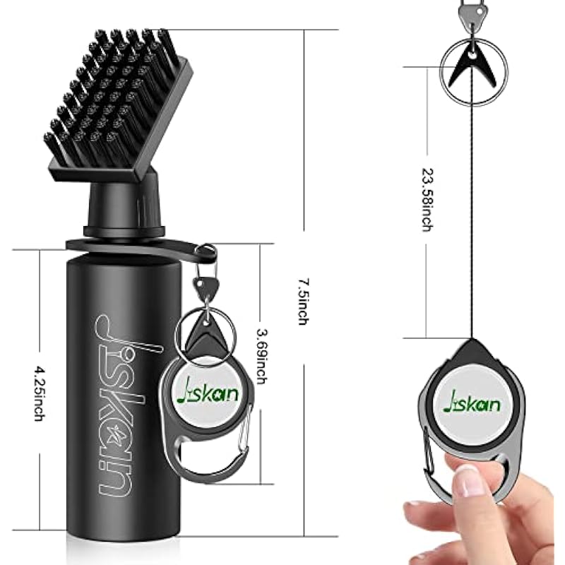 Jiskan 2 Pack Pro Golf Club Cleaner Brush Combo with Squeeze Water Bottle 7.5 Inches Holds 4 Ounces of Water, Essentials Golf Accessories for Men, Best Golf Gifts for Men Black