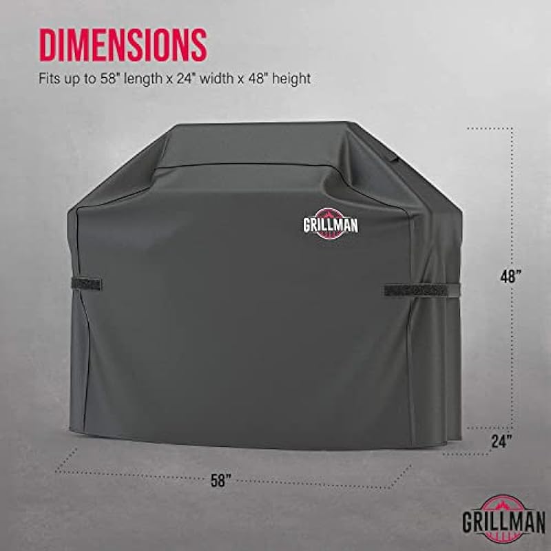 Grillman Heavy-Duty BBQ Cover, Gas Grill Cover for Weber Spirit, Weber Genesis, Char Broil, Nexgrill. Rip-Proof, Waterproof (58″ L x 24″ W x 48″ H, Black) BBQ Covers