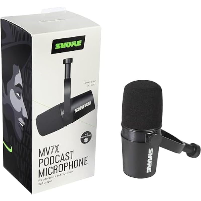 Shure MV7X XLR Podcast Microphone – Pro Quality Dynamic Mic for Podcasting & Vocal Recording, Voice-Isolating Technology, All Metal Construction, Mic Stand Compatible, Optimized Frequency – Black