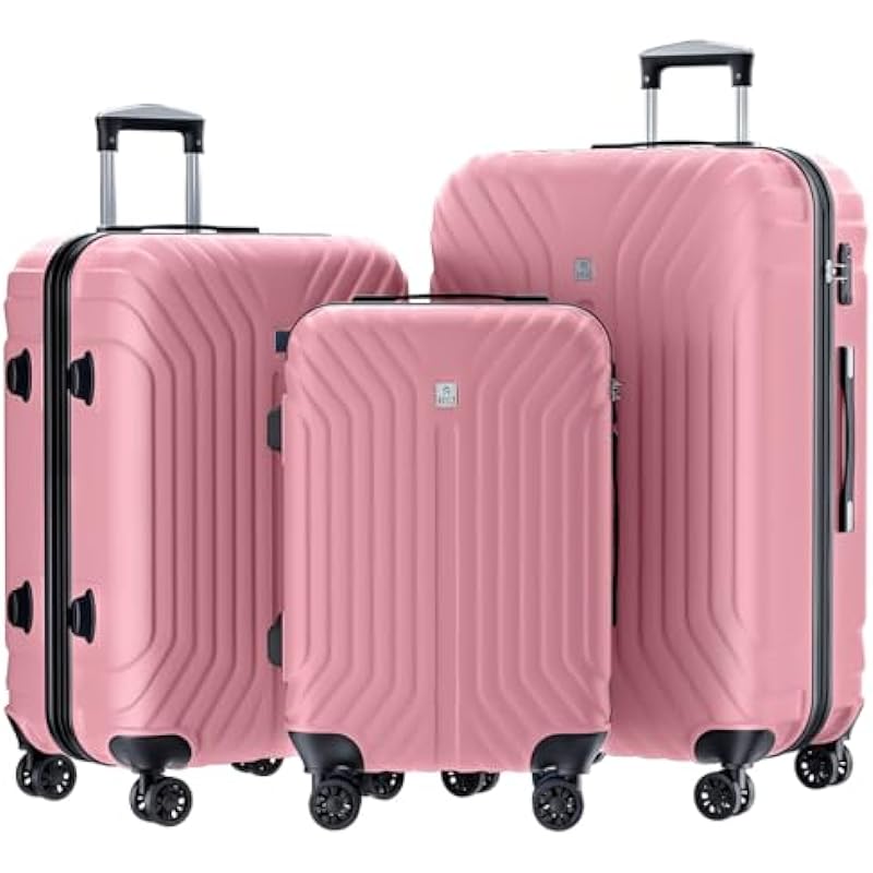 AnyZip Luggage Sets Expandable PC ABS 3 Piece Set Durable Suitcase with Spinner Wheels TSA Lock Carry On 20 24 28 Inch Pink