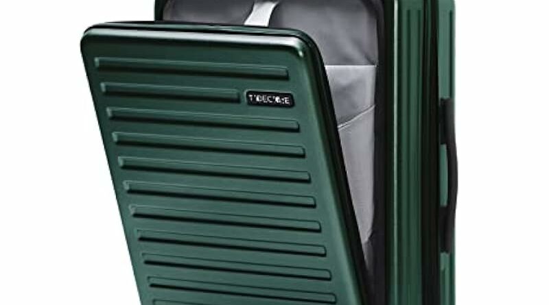 TydeCkare 20 Inch Luggage Carry On with Front Pocket, 22x14.6x10in, 45L, Lightweight ABS+PC Hardshell Suitcase with TSA Lock, YKK Zipper & 4 Spinner Silent Wheels, Dark Green