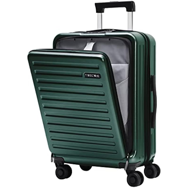 TydeCkare 20 Inch Luggage Carry On with Front Pocket, 22×14.6x10in, 45L, Lightweight ABS+PC Hardshell Suitcase with TSA Lock, YKK Zipper & 4 Spinner Silent Wheels, Dark Green