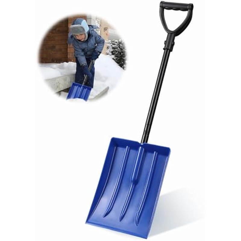 Kids Snow Shovel, Durable Thick Plastic Blade with Metal Handle, Comfort D-Grip, 32inch Snow Shovel for Kids Age 3-12 (Blue)