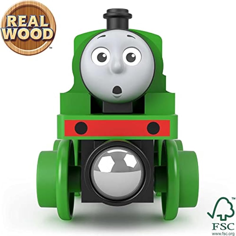 Fisher-Price Thomas & Friends Wooden Railway, Percy Engine, push-along toy train made from sustainably sourced wood for toddlers and preschool kids