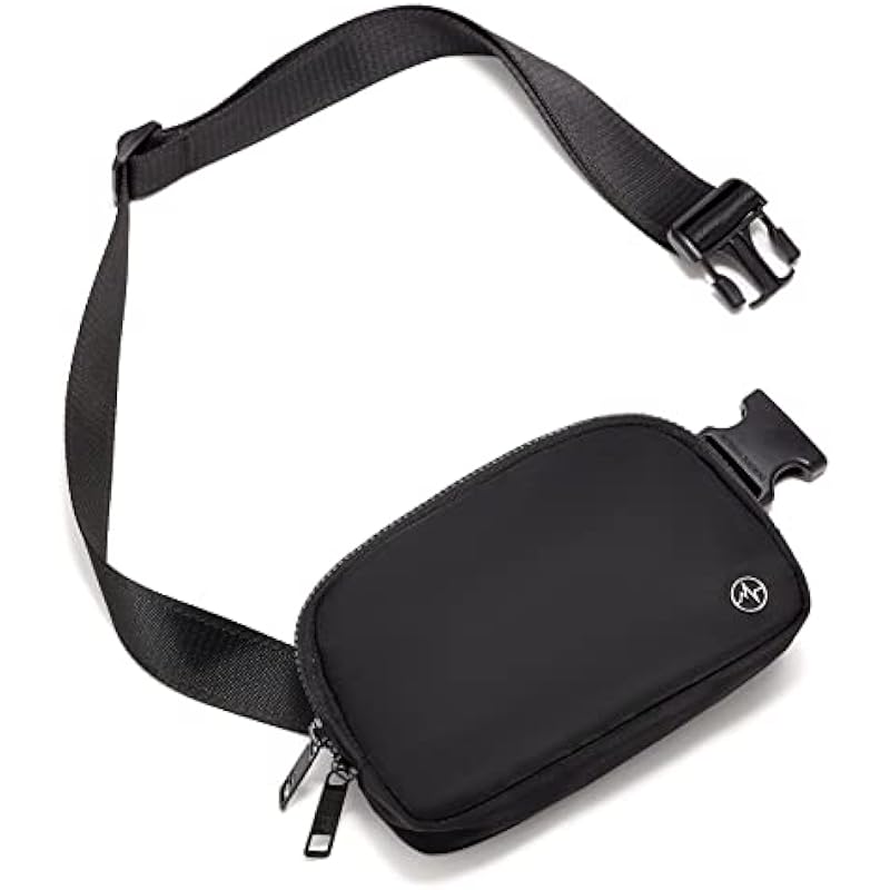 Pander Double Zipper Fanny Pack Nylon Everywhere Belt Bag, Fashion Waist Packs for Women with Adjustable Strap, 1L. (Black)