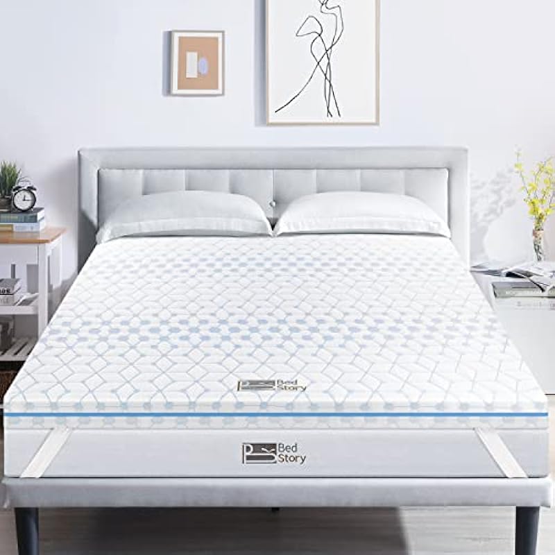 BedStory Mattress Topper Full, 4 Inch Gel Memory Foam Mattress Topper 7 Zone Ventilated Mattress Topper Double with Removable Foam Topper Cover with 4 Elasticated Bands, CertiPUR-US (54 x 74inch)