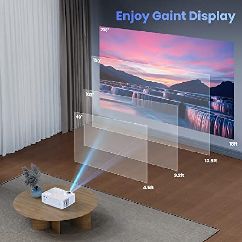 Groview Projector, 1080P Bluetooth Mini Projector with 100” Projector Screen, 9500 LUX Portable Outdoor Movie Projector for Phone, Compatible with VGA/HDMI/USB/SD/Laptop/Fire Stick/PS5