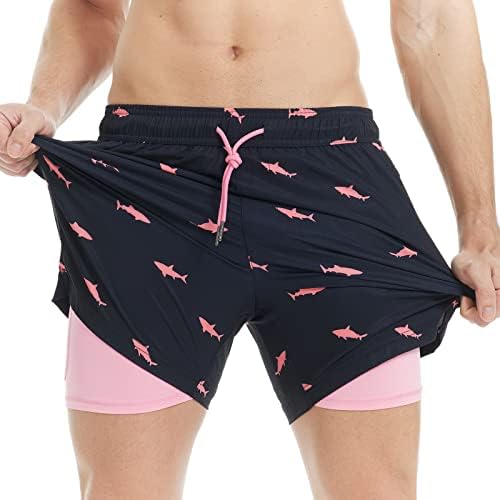 MaaMgic Mens Swim Trunks with Compression Liner 2 in 1 Swimming Shorts Stretch 5.5″ Quick Dry Bathing Suits