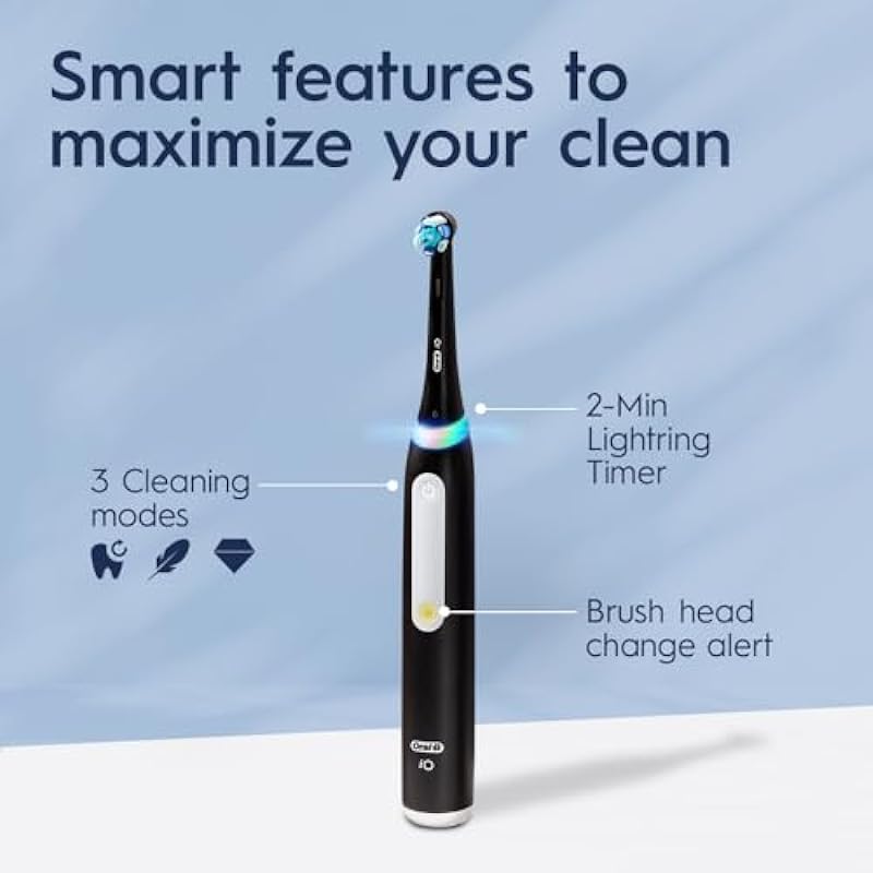 Oral B Power iO Series 3 Limited Electric Toothbrush, Black, iO3 Rechargeable Power Toothbrush with 2 Brush Heads, Travel Case and Refill Holder