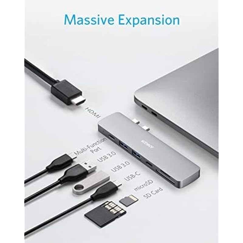 Anker USB C Hub for MacBook, 7-in-2 USB C to C Adapter, Compatible with Thunderbolt 3 Port, 100W Power Delivery, 4K HDMI, USB C and 2 USB A Data Ports, SD and microSD Card Reader