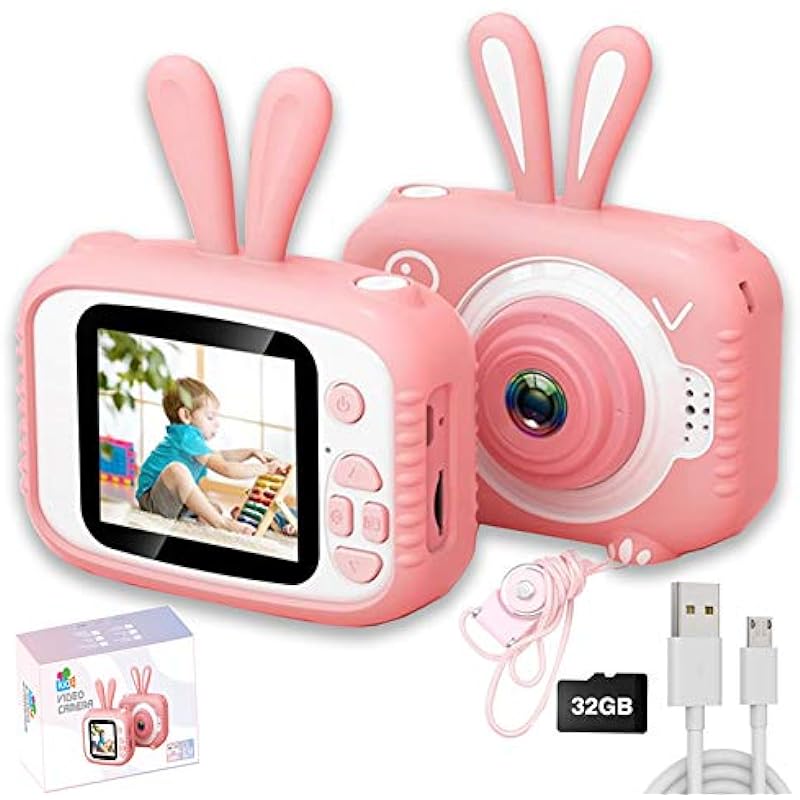 Kids Digital Camera, Kids Video Camera Recorder Shockproof Cameras HD 8 Mega Pixel 2 Inch IPS Screen Kids Mini Camera with 32GB SD for Girls Boys Gifts(Pink)