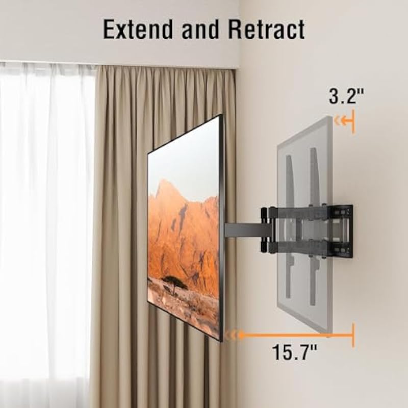 ELIVED UL Listed TV Mount for Most 26-65 Inch TVs, Full Motion TV Wall Mount Swivel and Tilt, Wall Mount TV Bracket Max VESA 400×400, Holds up to 100 lbs. Fits 8” 12” 16″ Wood Studs.