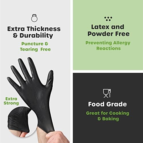 Black Nitrile Disposable Gloves 6 Mil. Extra Strength Latex & Powder Free, Chemical Resistance, Textured Fingertips Gloves