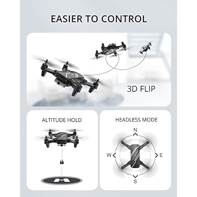 DEERC D20 Mini Drone for Kids with 720P HD FPV Camera Remote Control Toys Gifts for Boys Girls with Altitude Hold, Headless Mode, High Speed,Voice Control, 3D Flips, 2 Batteries, Black