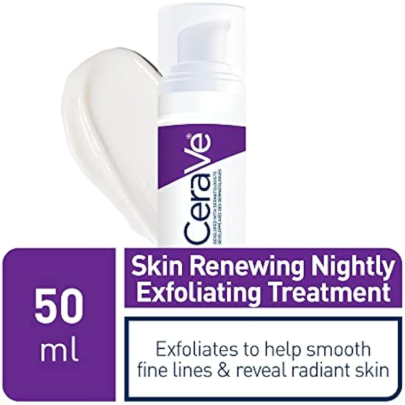 CeraVe Skin Renewing Nightly Exfoliating Treatment for Healthy Aging, Fine Lines, Wrinkles, Dullness and Pores. Face Serum with Glycolic Acid, Hyaluronic Acid & Ceramides. Developed with Dermatologists, Non-irritating, Fragrance-Free, 50ml