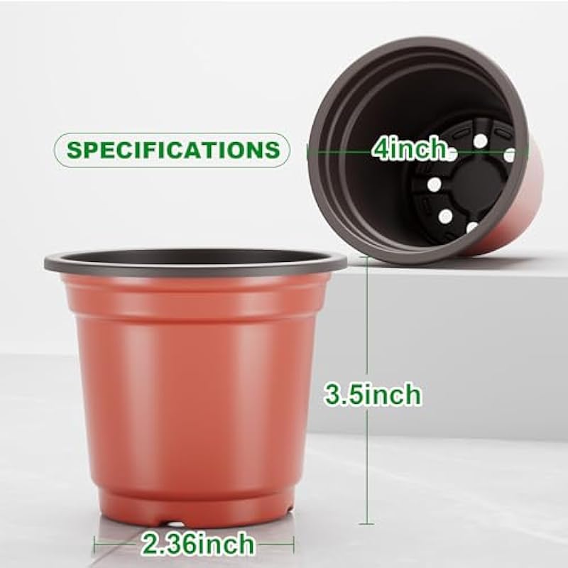 Nursery Pots, PEYOU 100 Pack 4″ Plastic Plant Pots, Plant Flower Seedling Pots, Reusable Seed Starting Pots for Seedlings Transplanting Small Plants Growing