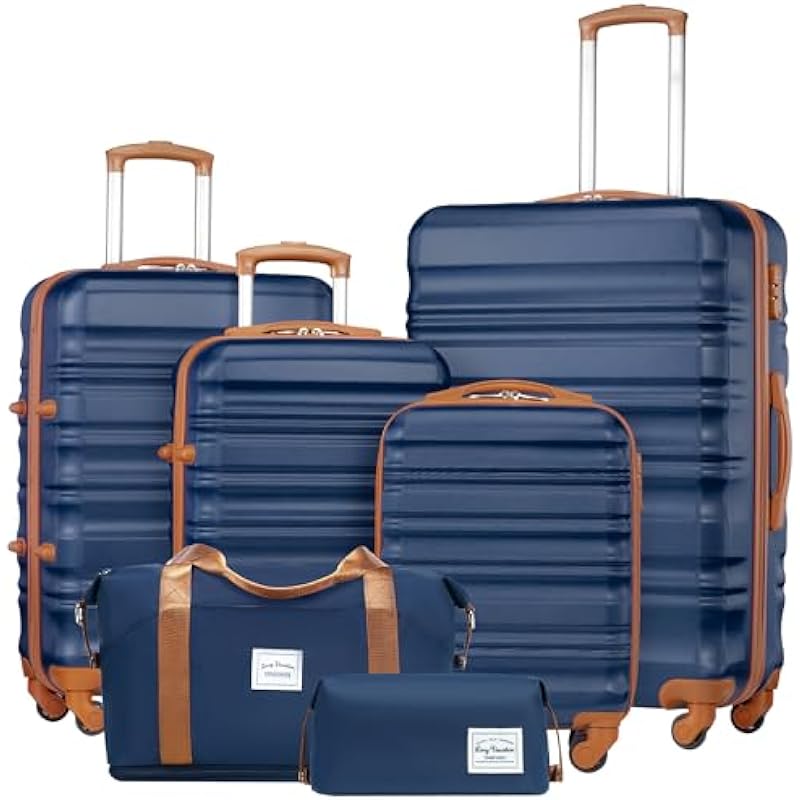 LONG VACATION Luggage Set 4 Piece Luggage Set ABS Hardshell TSA Lock Spinner Wheels Luggage Carry on Suitcase(Navy, 6 Piece Set)