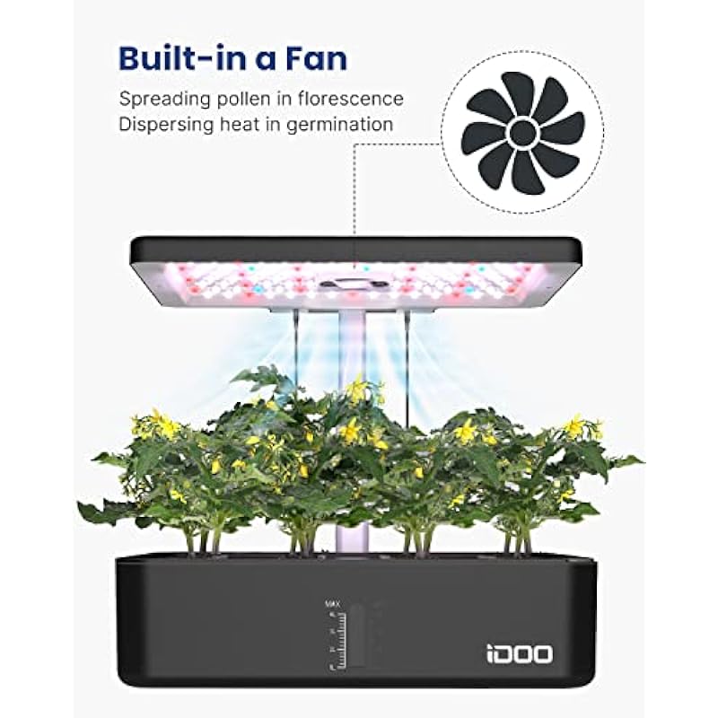 iDOO 12Pods Indoor Herb Garden Kit, Hydroponics Growing System with LED Grow Light, Smart Garden Planter for Home Kitchen, Automatic Timer Germination Kit, Height Adjustable, ID-IG301(No Seeds)