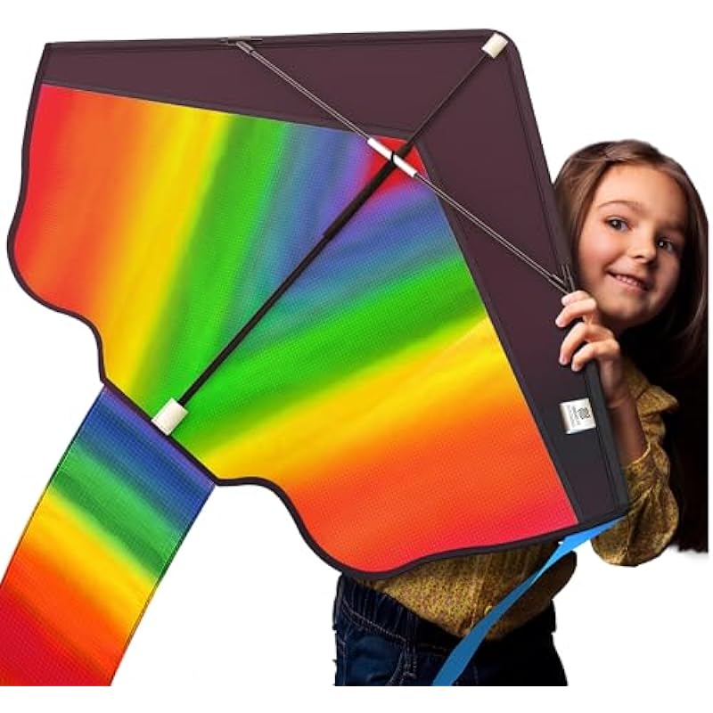 AGREATLIFE Rainbow Kite, Kites for Kids and Kites for Adults Kite-Tastic Beach Adventure, Beginner’s Kids Kite with Durable 50LB Kite Line, Cerf Volant Adulte, Easy to Fly Delta Kite, Large Kite