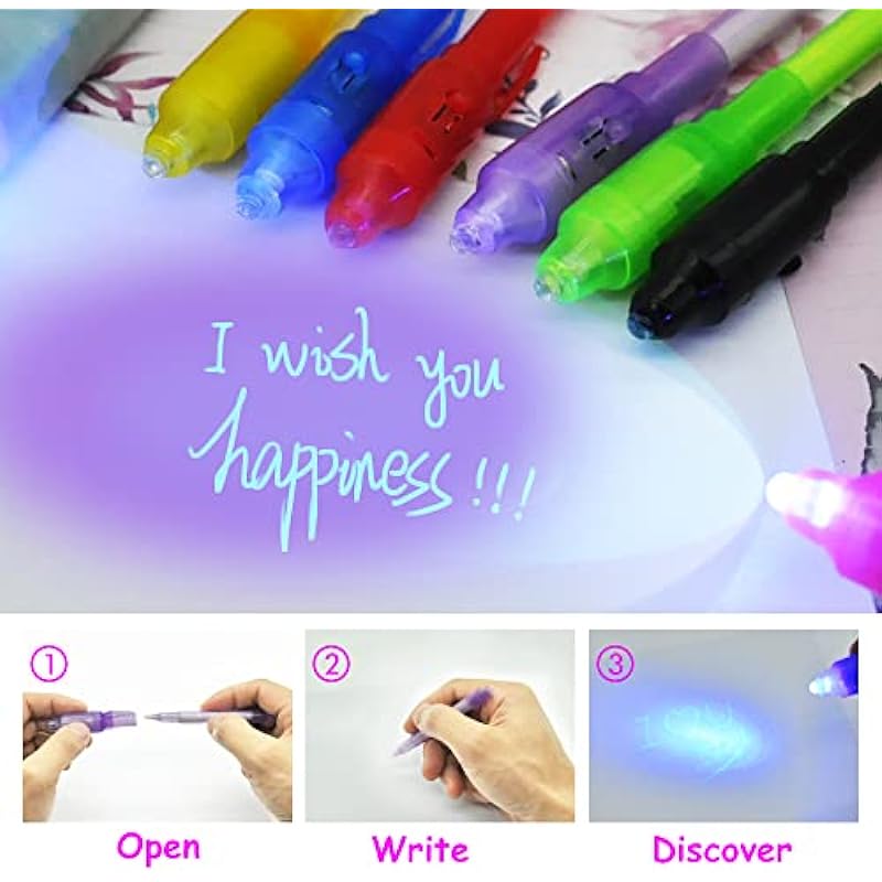 DxJ Invisible Ink Pen 10Pcs Latest Spy Pen with UV Light Magic Spy Marker Kid Pens for Secret Message and Birthday Party,Writing Secret Message for Easter Day Halloween Christmas Party Bag Gift