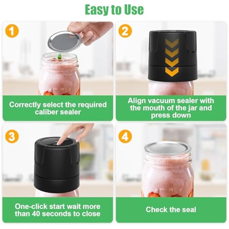 Mason Jar Vacuum Sealer – Electric Mason Jar Sealer Vacuum Sealing Kit, Vacuum Sealer for Mason Canning Jars with Can Opener, Regular and Wide Mouth Mason Jar Lids (Black One Button)