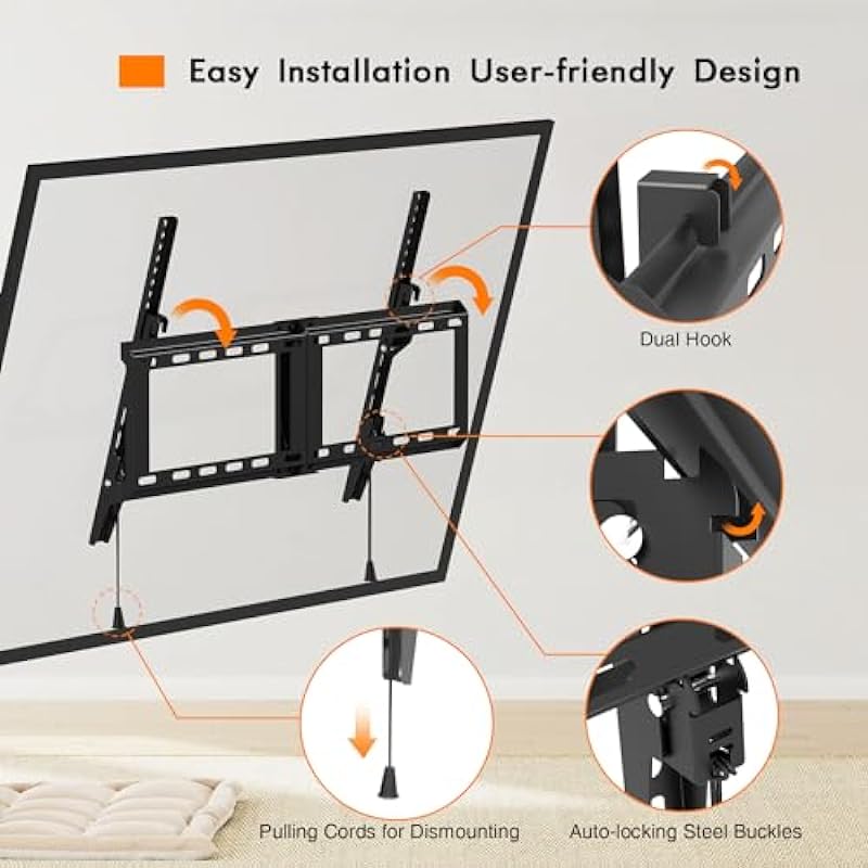 CHARMOUNT Tilt TV Wall Mount Bracket, Support TV Mural for Most 32-82 Inch LED/LCD/OLED 4K Flat Screen Curved TV, up to 132 lbs VESA 600x400mm, Fits 16, 18, 24 inch Studs