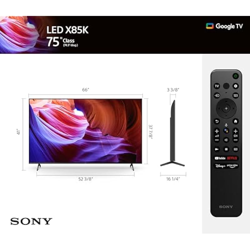 Sony 75 inch X85K 4K Ultra HD HDR LED Smart Google TV with Dolby Vision & Atmos (KD75X85K) – 2022 Model