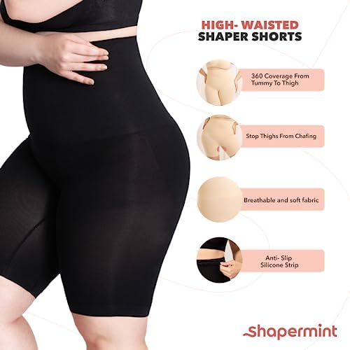 SHAPERMINT High Waisted Body Shaper Shorts – Shapewear for Women Tummy Control Small to Plus-Size