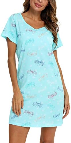 ENJOYNIGHT Nightgown Women’s Sleepwear Cotton Sleep Tee Short Sleeves Print Sleepshirt