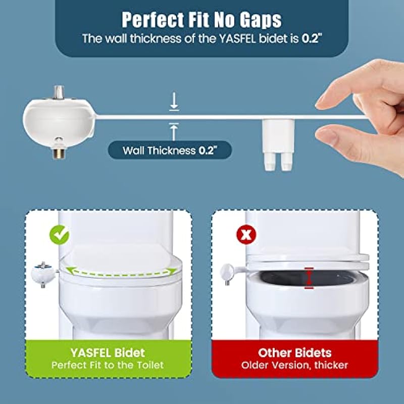 YASFEL Modern Self Cleaning Bidet Attachment for Toilet, Non-Electric Bidet, Fresh Cold Bidet Attachment for Feminine/Posterior Wash, with Adjustable Pressure Control (Blue/White)