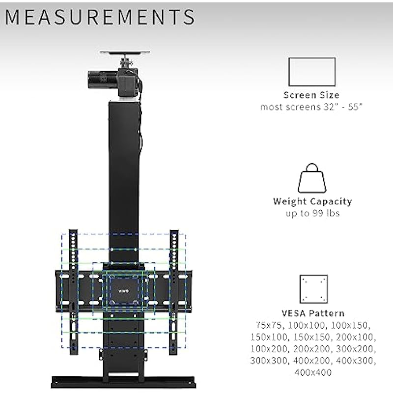 VIVO Motorized Drop Down Ceiling TV Mount for 32 to 55 inch Screens, Vertical Electric Television Bracket with Remote Control, Compact Design for Enclosures, Black, MOUNT-E-DN55