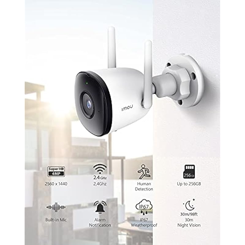 Imou 2K Security Camera Outdoor for Home Security, 2.4G WiFi Camera 4MP Surveillance Camera with Night Vision, Human Detection, IP67 Weatherproof, Local & Cloud Storage, Wired