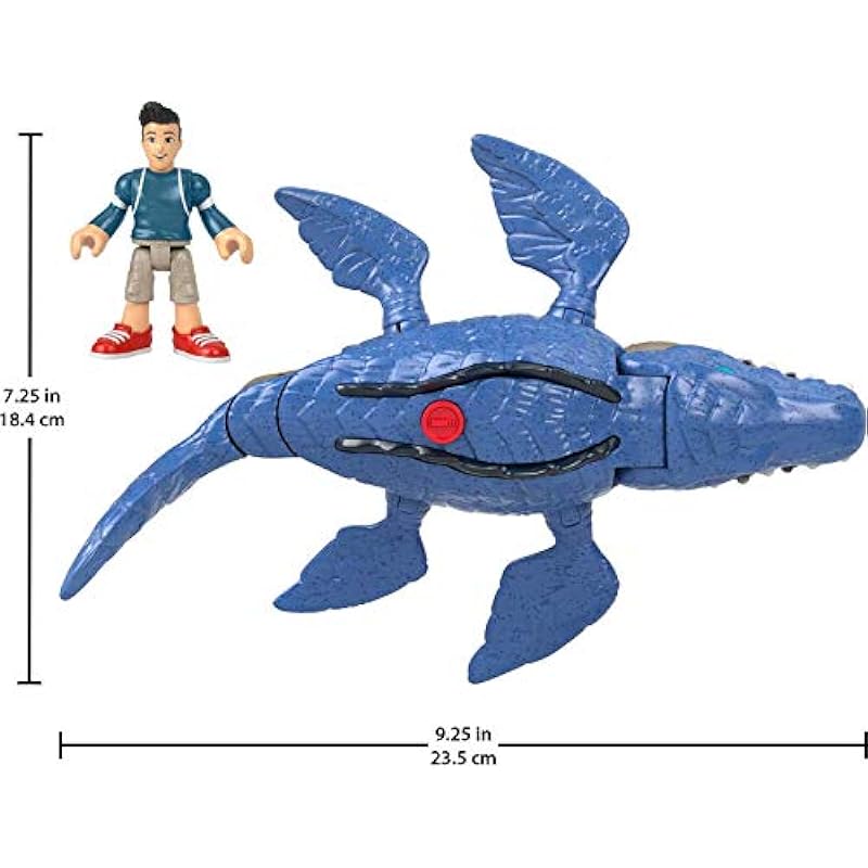 Fisher-Price Imaginext Jurassic World Camp Cretaceous Mosasaurus Dinosaur & Kenji Figure Set for Preschool Kids Ages 3-8 Years