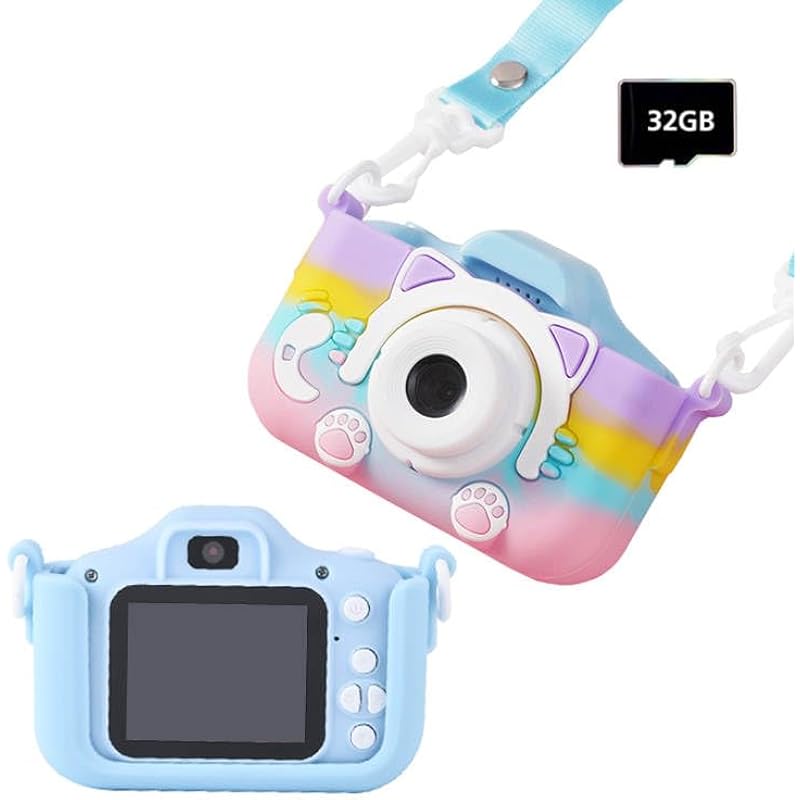 Colorful and Durable Kids Digital HD Camera with 2 Lenses for Cool Photos and Crystal-Clear Screen | Fun and Easy Snapping for Little Photographers | Perfect Christmas and Birthday Gifts (Blue)