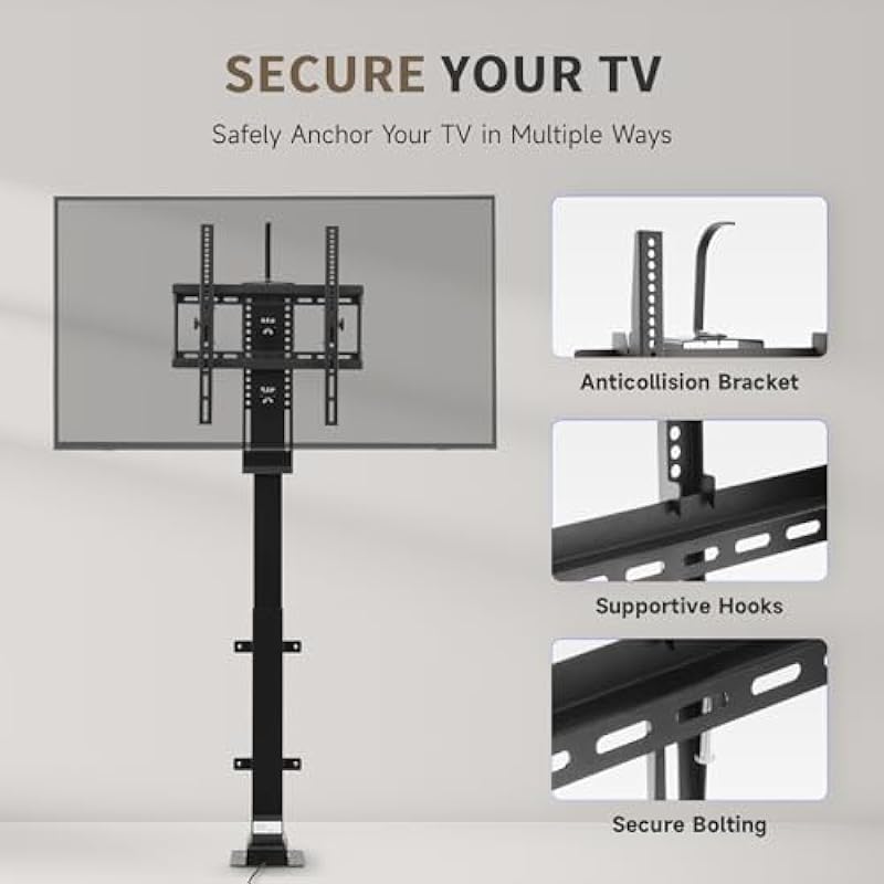 CO-Z Motorized TV Lift Mount to Wall/Cabinet for 32-70 Inch Flat Screens, VESA Mount Adjustable Height Max 72” with Height Memory, Remote & Manual Control, Fast Lift Speed 1”/Second, 160 lb Capacity