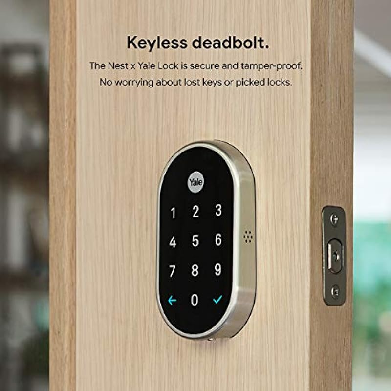 Google Nest x Yale Lock – Tamper-Proof Smart Lock for Keyless Entry – Keypad Deadbolt Lock for Front Door – Works with Nest Secure Alarm System – Satin Nickel