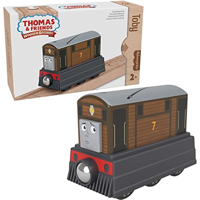 Fisher-Price Thomas & Friends Wooden Railway, Toby Engine, push-along toy train made from sustainably sourced wood for toddlers and preschool kids