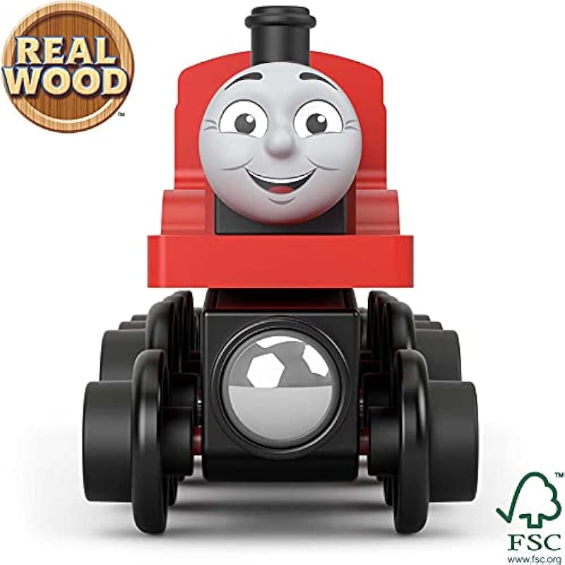 Fisher-Price Thomas & Friends Wooden Railway, James Engine and Coal Car, push-along train made from sustainably sourced wood for kids 2 years and up