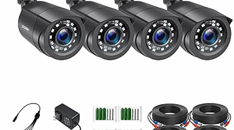 ZOSI 4 Pack 2MP 1080p HD-TVI Home Security Camera Outdoor Indoor 1920TVL,24PCS LEDs,80ft Night Vision, 90°View Angle, Weatherproof Outside Surveillance CCTV Bullet Camera(Black)